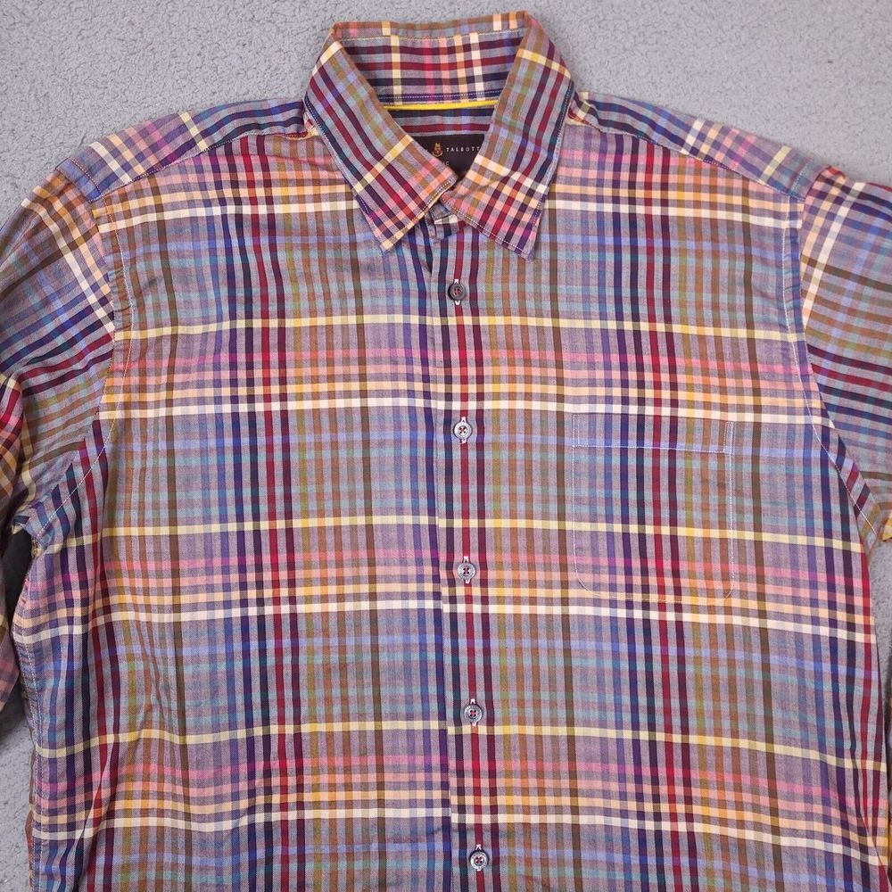 Robert Talbott Shirt Mens Large Plaid Colorful Twill Pocket Button Down Classic